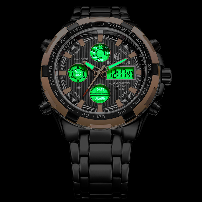 GOLDEN HOUR GH-108-RG-B Mens Stainless Steel Digital Analog Watches ...